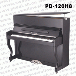 威腾牌PD-120H8亮光黑色弯腿带缓降120立式钢琴